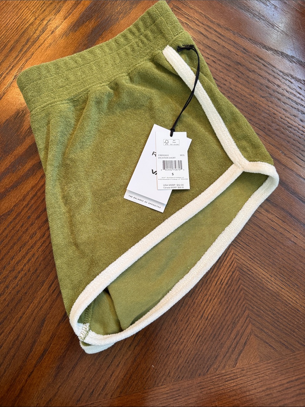 RVCA Olive Green Terry Retro Athletic Shorts with Cream Trim - Picture 5 of 5